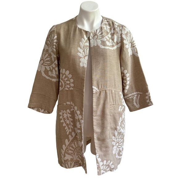 Chico’s NWT Bicolor Jacquard Jacket, Beige Cotton Linen Blend Women's Size 1P - Picture 2 of 10